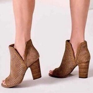 Lucky Brand Tan Perforated Heeled Boots - Suede